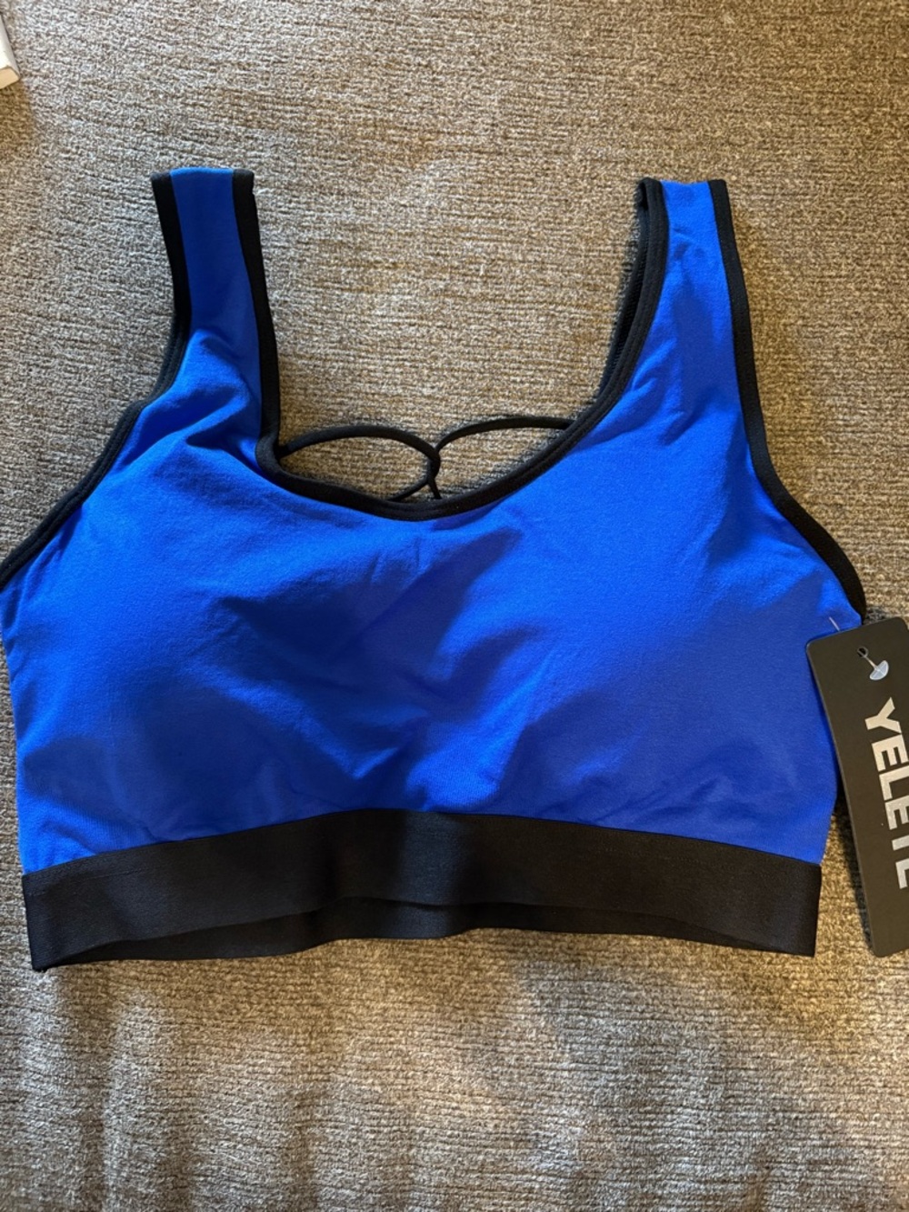 2 YELETE Royal Blue & Black Padded Sports Bra Size Large